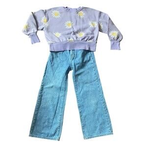 Old Navy Girls Clothes Lot of 2 Wide Leg Jeans Daisy Flower Sweatshirt Size 8